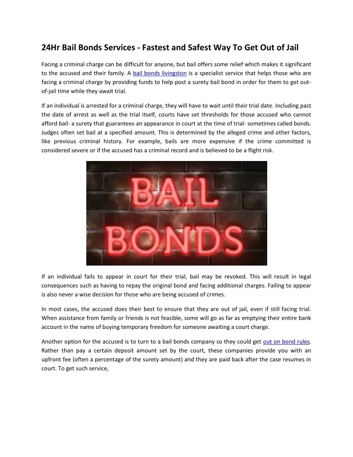 24hr bail bonds services fastest and safest