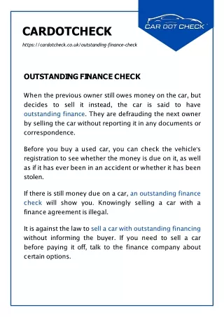 Outstanding Finance Check