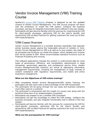 Vendor Invoice Management (VIM) Training Course