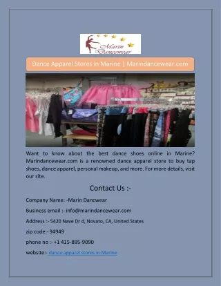 Dance Apparel Stores in Marine | Marindancewear.com