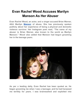 Evan Rachel Wood Accuses Marilyn Manson As Her Abuser