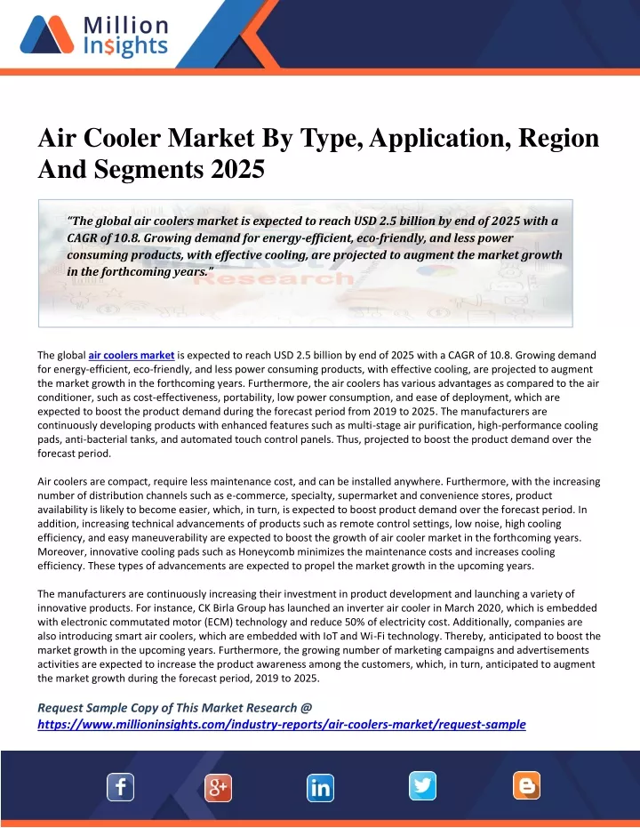 PPT Air Cooler Market By Type, Application, Region And Segments 2025