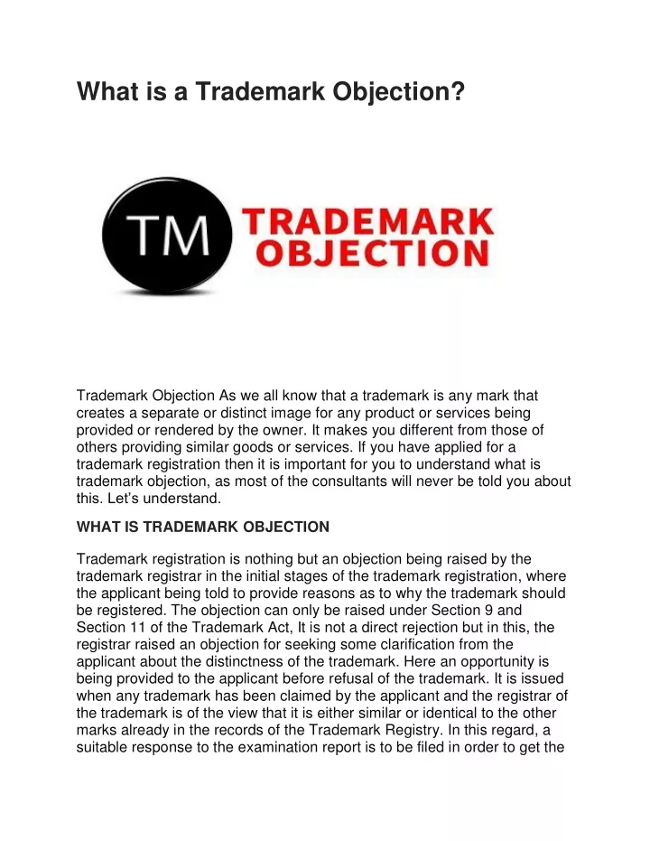 what is a trademark objection