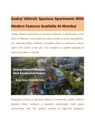 Godrej Vikhroli: Spacious Apartments With Modern Features Available At Mumbai