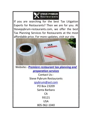 Premiere restaurant tax planning and preparation services | Stevepybrum-restaura