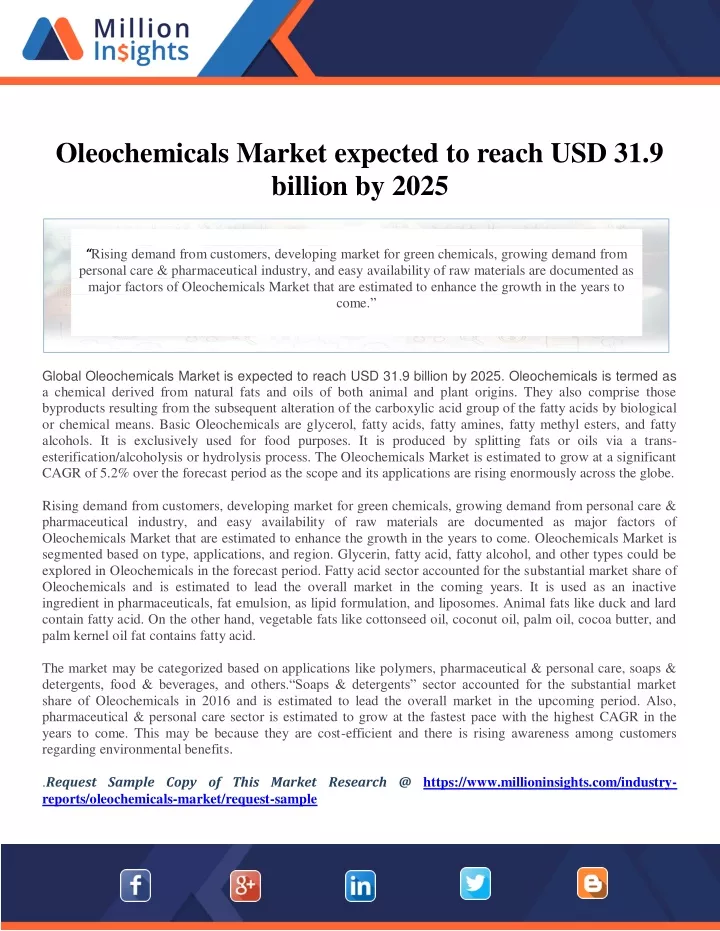 oleochemicals market expected to reach