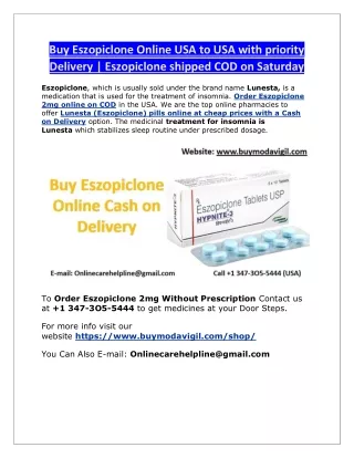 Buy Eszopiclone Online USA to USA with priority Delivery | Eszopiclone shipped C