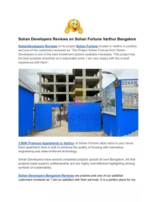 sohan developers reviews on sohan fortune varthur