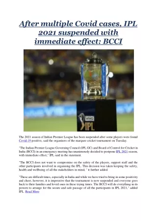 after multiple covid cases ipl 2021 suspended