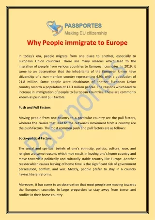 Why People immigrate to Europe