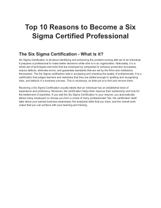 Top 10 Reasons to Become a Six Sigma Certified Professional
