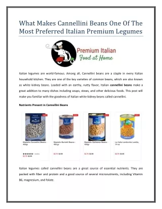 What Makes Cannellini Beans One Of The Most Preferred Italian Premium Legumes