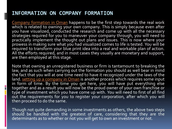 information on company formation