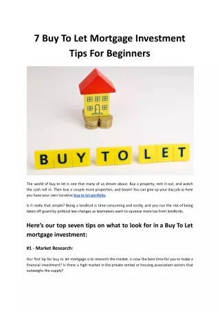 7 buy to let mortgage investment tips
