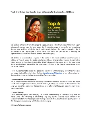 top 6 k s chithra solo karaoke songs malayalam