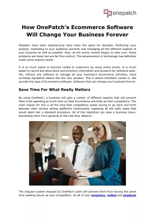 how onepatch s ecommerce software will change