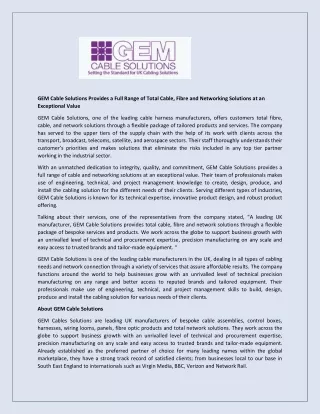 gem cable solutions provides a full range