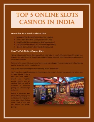 Top 5 Online Slots Casinos in India