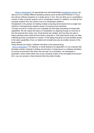 w hat is virtualization an appropriate and well