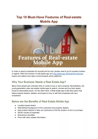 Top 10 Must-Have Features of Real-estate Mobile App