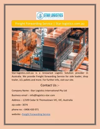 Freight Forwarding Service | Star-logistics.com.au