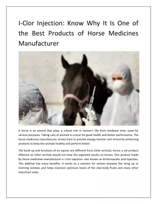 I-Clor Injection: Know Why It Is The Best Products of Horse Medicines