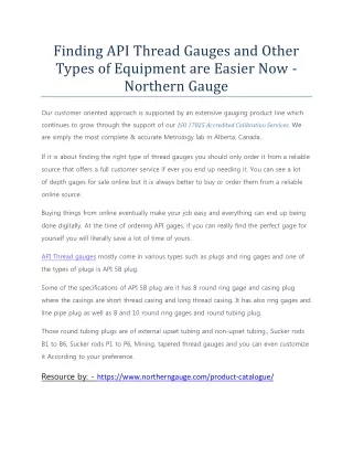Finding API Thread Gauges and Other Types of Equipment are Easier Now