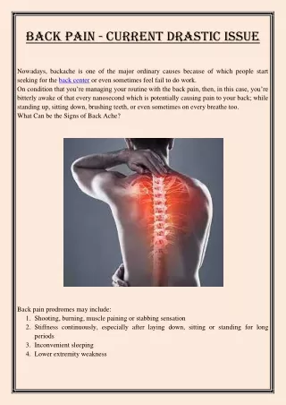 Back Pain - Current Drastic Issue