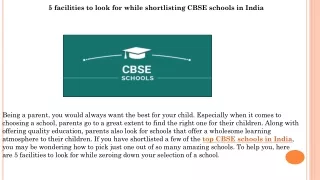 5 facilities to look for while shortlisting CBSE schools in India