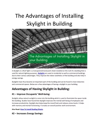 The Advantages of Installing Skylight in Building - Bansal Roofing