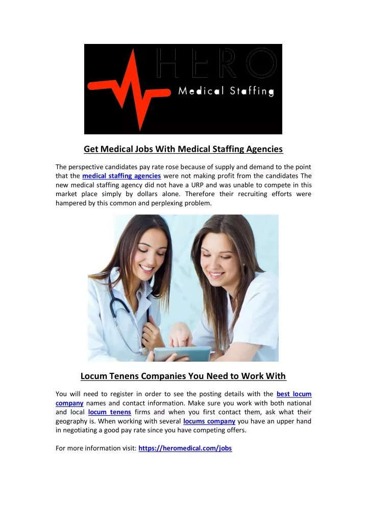 get medical jobs with medical staffing agencies