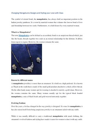 Changing Mangalsutra Designs and Styling your Love with Class