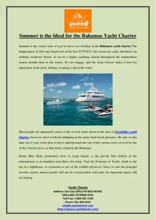 Summer is the Ideal for the Bahamas Yacht Charter