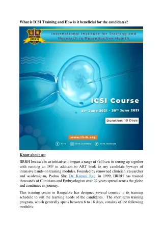 what is icsi training and how is it beneficial