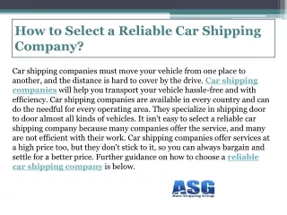 How to Select a Reliable Car Shipping Company