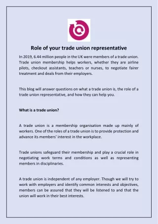 Role of your trade union representative