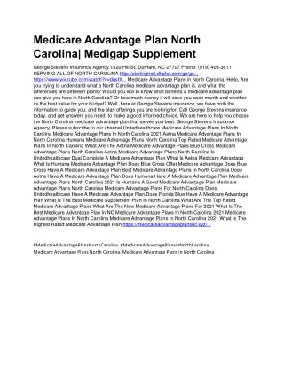Medicare Advantage Plan North Carolina Medigap Supplement@