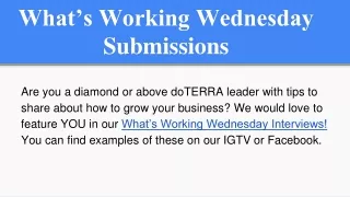 what s working wednesday submissions