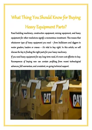 What Thing You Should Know for Buying Heavy Equipment Parts?