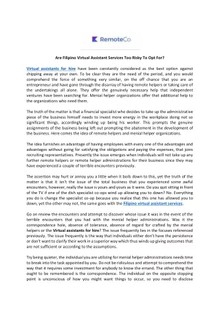 are filipino virtual assistant services too risky