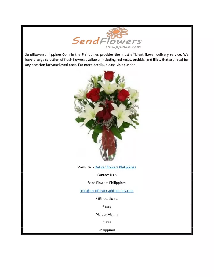 sendflowersphilippines com in the philippines