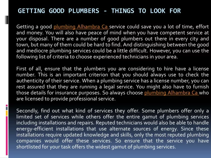 getting good plumbers things to look for