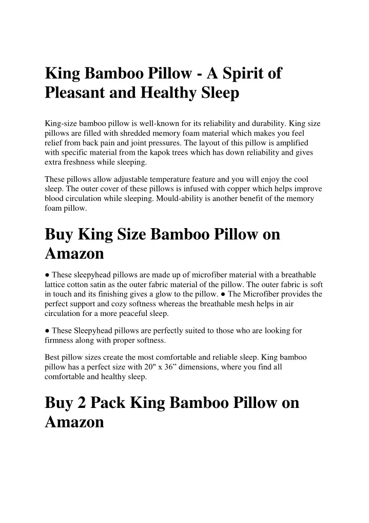 king bamboo pillow a spirit of pleasant