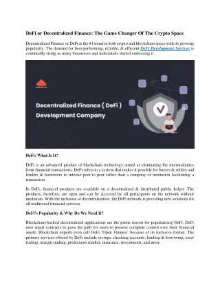 DeFi or Decentralized Finance_The Game Changer Of The Crypto Space