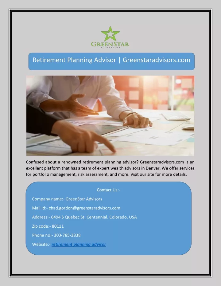 retirement planning advisor greenstaradvisors com