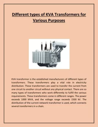 Different types of KVA transformers for various purposes