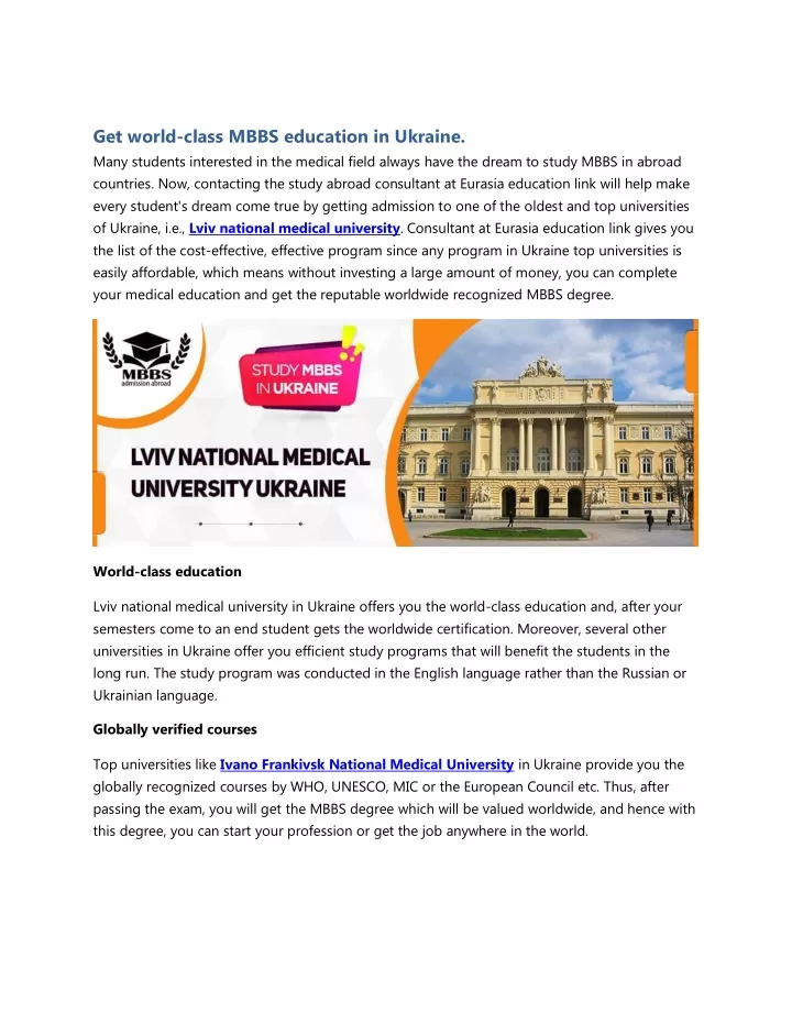 get world class mbbs education in ukraine many