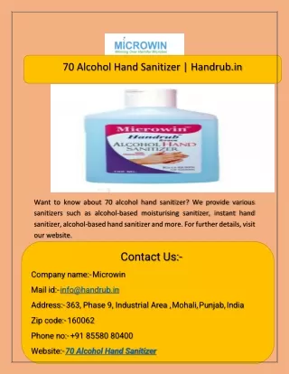 70 Alcohol Hand Sanitizer  Handrub.in