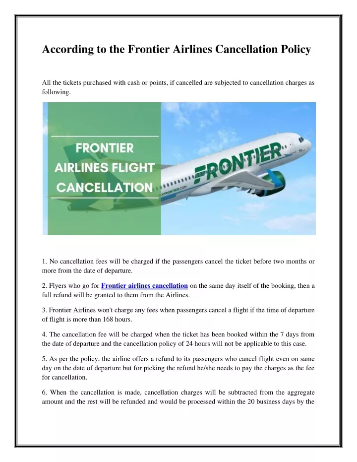 according to the frontier airlines cancellation