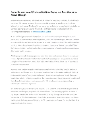 Benefits and role 3D visualization Dubai on Architecture-AEAS Design